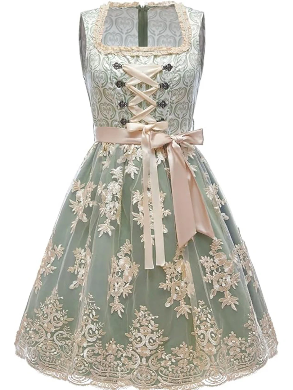 midi dirndl dress Brocade Bavarian Midi Dirndl “Dina” – Oktoberfest Dress – Alpen Clothes